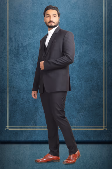 Classic Black Three-Piece Suit with Notch Lapel Blazer — view 2 of 3