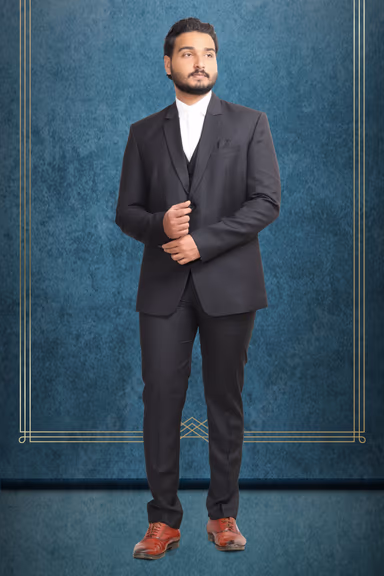 Classic Black Three-Piece Suit with Notch Lapel Blazer — view 1 of 3