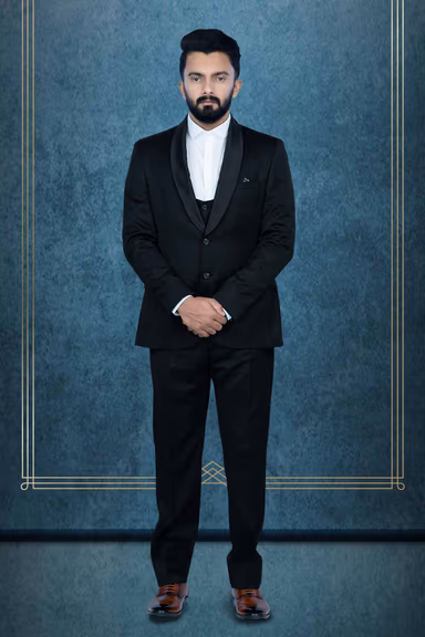 3 Pcs Polyester Viscose In Jet Black 3Pc Tuxedo Suit — view 1 of 6