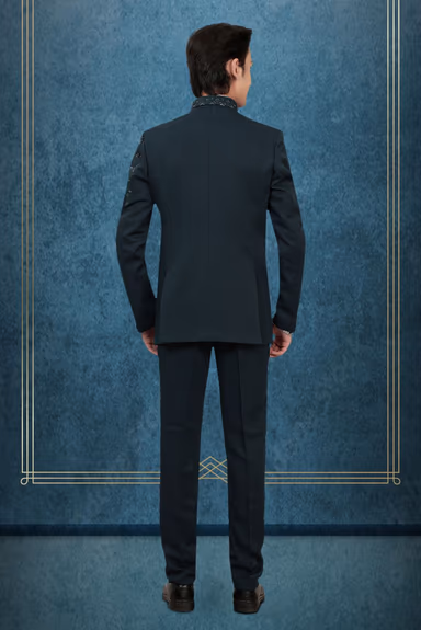 Blackish Green Tuxedo Suit with Sequin Embellished Shoulder and Satin Lapels — view 5 of 6