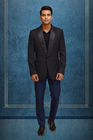 Classic Black Blazer with Shining Satin Lapel for Versatile Styling — view 1 of 2
