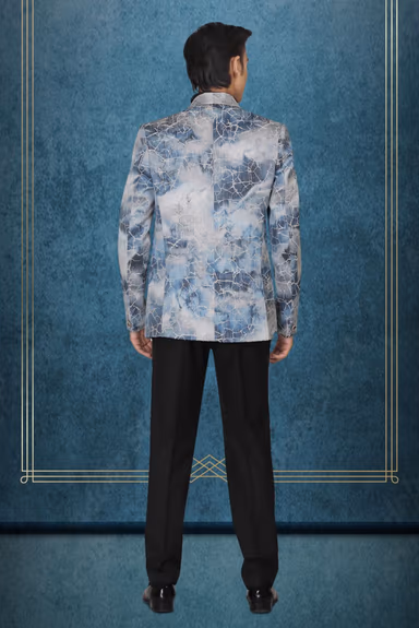 Blue And White Silky Jacquard Awesome Blazer — view 4 of 5