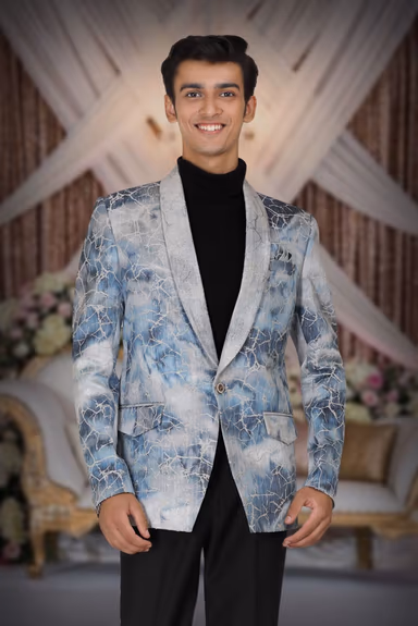 Blue And White Silky Jacquard Awesome Blazer — view 5 of 5