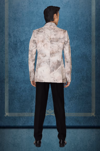 Brown And Off- White Silky Jacquard Superb Blazer — view 4 of 5