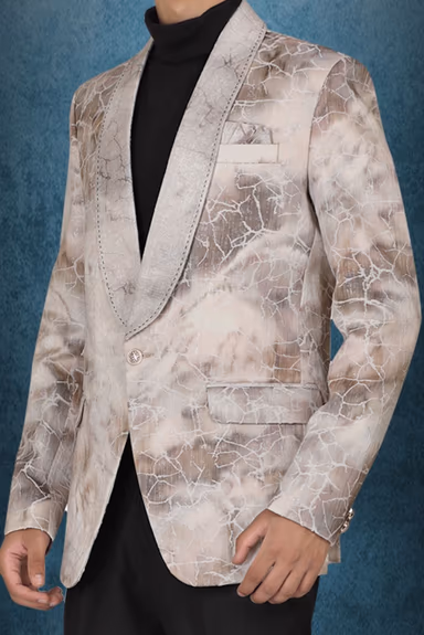 Brown And Off- White Silky Jacquard Superb Blazer — view 3 of 5