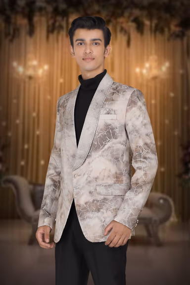 Brown And Off- White Silky Jacquard Superb Blazer — view 5 of 5