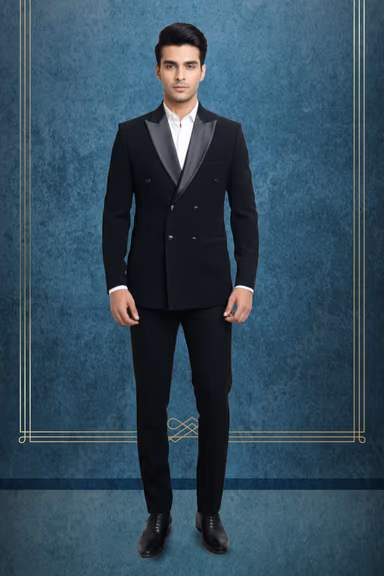 Black Double Breasted Classic Grooms Tuxedo — view 1 of 2