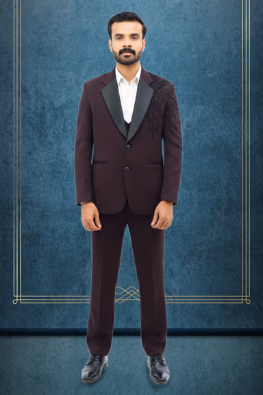 Black Handworked Party Tuxedo With Black Handworked Details On Left Side — view 1 of 3