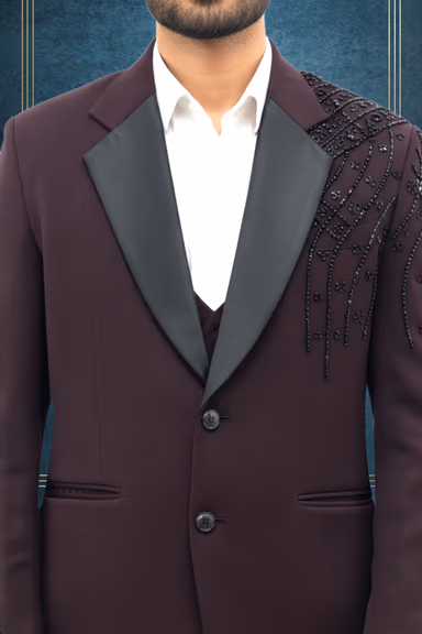 Black Handworked Party Tuxedo With Black Handworked Details On Left Side — view 3 of 3