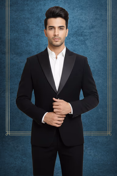 Classic Black Tuxedo Jacket Featuring Satin Peak Lapels And Matching Bow Tie Essential For Any Black Tie Affair — view 2 of 2