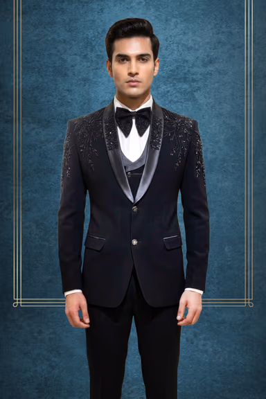 Men’s Black Imperial Luxe Wedding Tuxedo  with Sequined Shoulder Embellishment — view 2 of 2