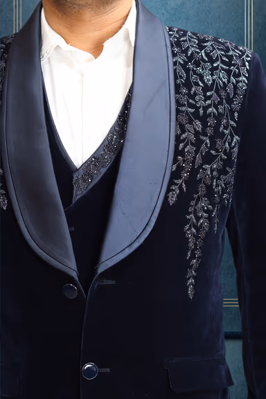 Navy Blue Tuxedo, Crafted With Luxurious Velvet, The Pack Includes A Blazer, Waistcoat, Shirt, Trouser For… — view 4 of 4