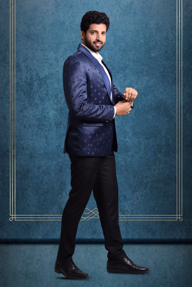 Navy Blue Silky Jacquard Ritzy Blazer — view 6 of 6
