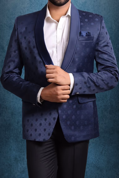 Navy Blue Silky Jacquard Ritzy Blazer — view 5 of 6