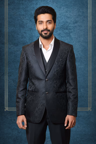 Black Paisley Textured Tuxedo / Suit Jacket — view 2 of 3