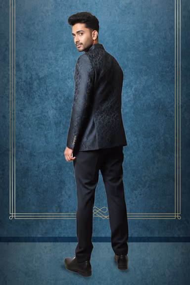 Black Paisley Textured Tuxedo / Suit Jacket — view 3 of 3
