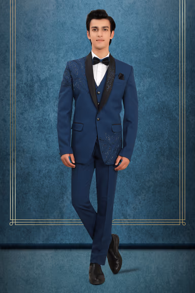 Royal Blue Embroidered Tuxedo Suit — view 1 of 3