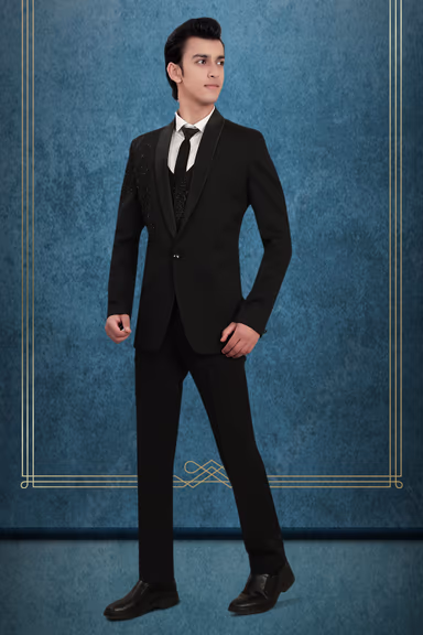 Elegant Black Three-Piece Suit with Embroidered Detailing — view 2 of 3
