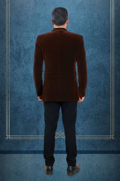 Velvet Blazer With Silk Black Lapel And Metallic Broch Is A Stylish Men's Evening Wear Suit Jacket. — view 3 of 3