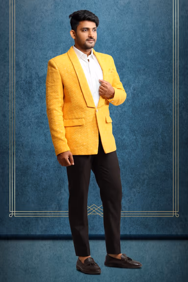 Yellow Lucknowi Fabric Blazer — view 2 of 5