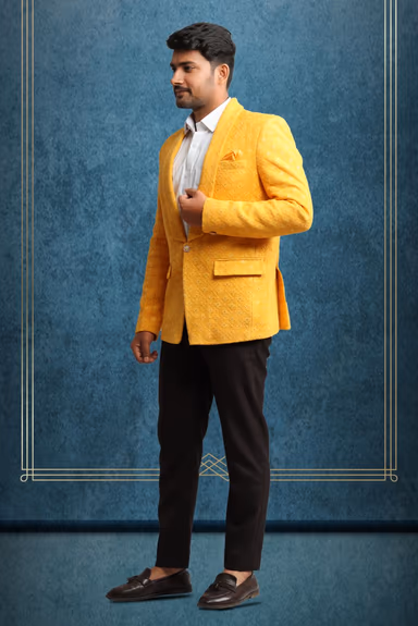 Yellow Lucknowi Fabric Blazer — view 3 of 5