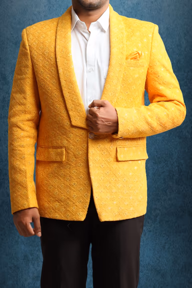 Yellow Lucknowi Fabric Blazer — view 4 of 5
