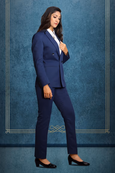 Double Breasted Notch Lapel Navy Blue Colour Suite With Formal Trousers — view 3 of 5