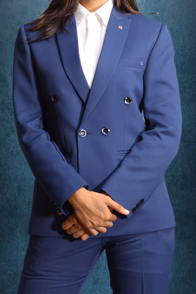 Double Breasted Notch Lapel Navy Blue Colour Suite With Formal Trousers — view 4 of 5