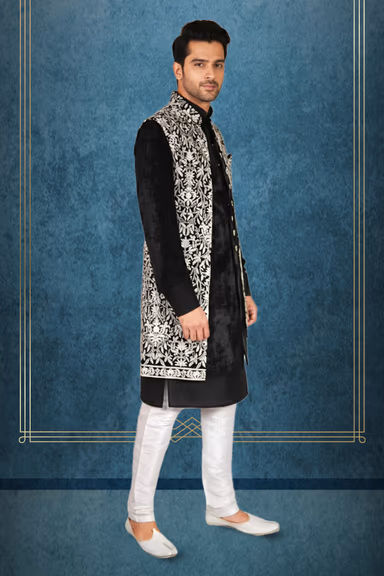 Black & White Embroidered Indo-Western Sherwani — view 3 of 3