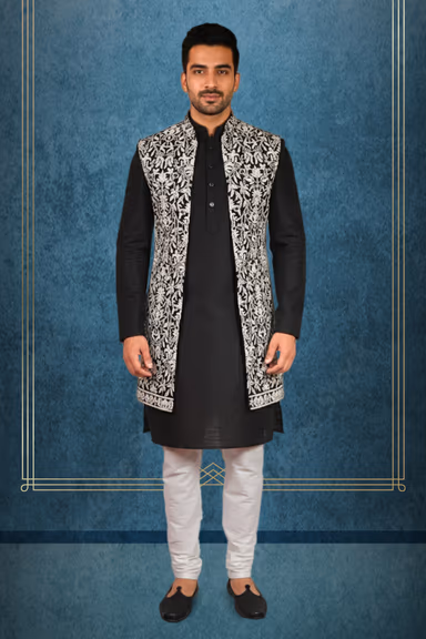 Black & White Embroidered Indo-Western Sherwani — view 1 of 3