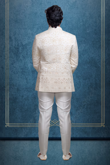 Men’s Ivory White Designer Indo-Western Sherwani Jacket — view 3 of 3