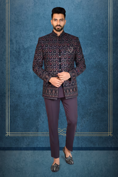 Regal Midnight Velvet Indo-Western Sherwani — view 1 of 2