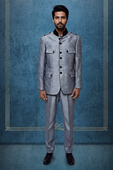 Silverish jodhpuri with velvet elements — view 1 of 3