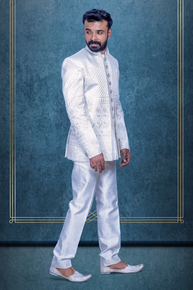 White And Golden  Jacket Jodhpuri With Threadwork Detailing — view 2 of 4