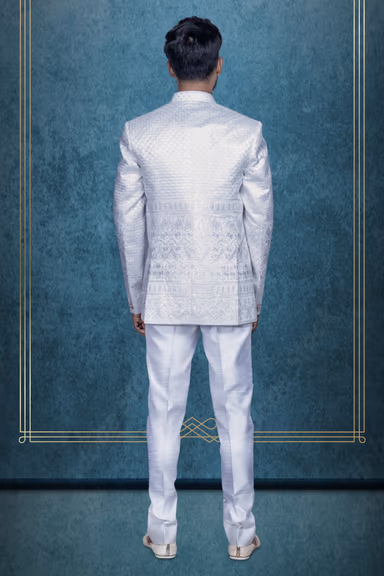 White And Golden  Jacket Jodhpuri With Threadwork Detailing — view 3 of 4
