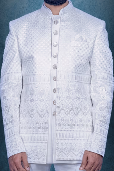 White And Golden  Jacket Jodhpuri With Threadwork Detailing — view 4 of 4