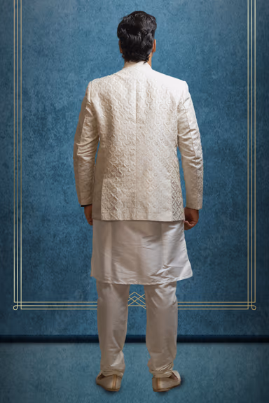 White Textured Grooms Sherwani With Elegant Threadwork Details — view 4 of 4