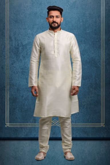 Cream Kurta Pyjama in Blended Fabric — view 1 of 6