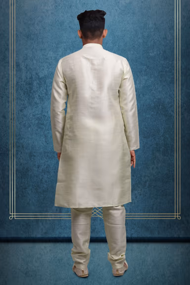 Cream Kurta Pyjama in Blended Fabric — view 4 of 6