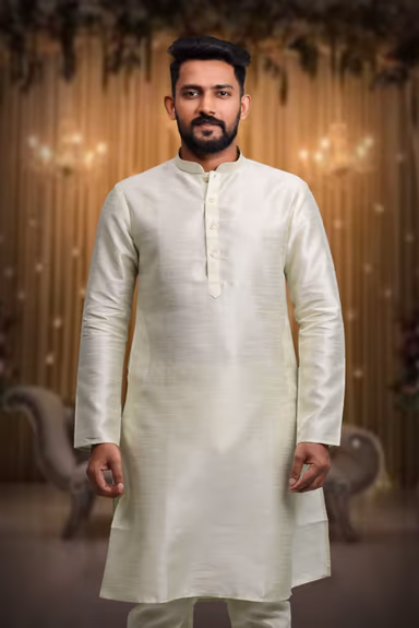 Cream Kurta Pyjama in Blended Fabric — view 6 of 6