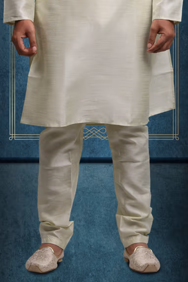 Cream Kurta Pyjama in Blended Fabric — view 5 of 6