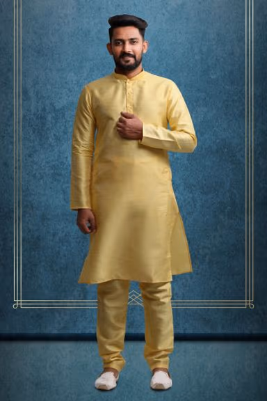 Mustard Kurta Pyjama in Blended Fabric — view 1 of 6