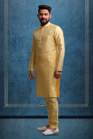 Mustard Kurta Pyjama in Blended Fabric — view 2 of 6