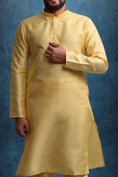 Mustard Kurta Pyjama in Blended Fabric — view 3 of 6