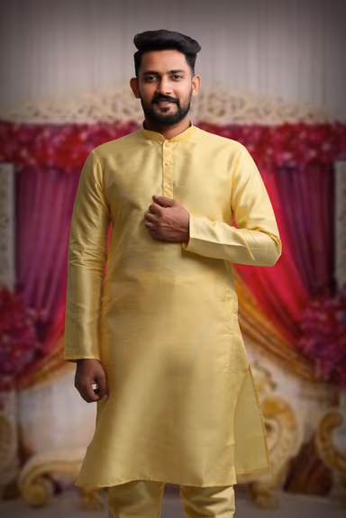 Mustard Kurta Pyjama in Blended Fabric — view 6 of 6