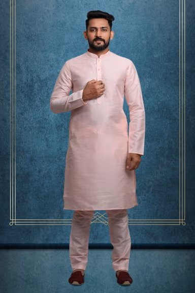 Peach Kurta Pyjama in Blended Fabric — view 1 of 6