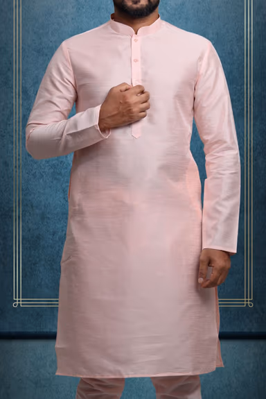 Peach Kurta Pyjama in Blended Fabric — view 3 of 6