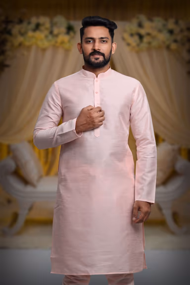 Peach Kurta Pyjama in Blended Fabric — view 6 of 6