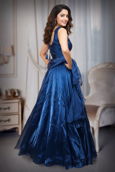 Embellished V-Neck Crop Top with Taffeta Silk Lehenga — view 4 of 4