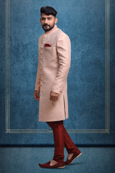 Baby Pink Suave Classic Sherwani — view 3 of 6